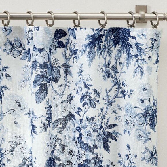 Pottery Barn 2 Blue Garden Floral Toile Curtains Drapes Linen Cotton 50x108" Set - Picture 1 of 10